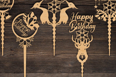 Σετ των 2 Intra απο ξύλο plywood 3mm-4mm πάχος Τούρτα γενεθλίων Topper , Δίασταση 15x15 cm INTRAFABR-72562281