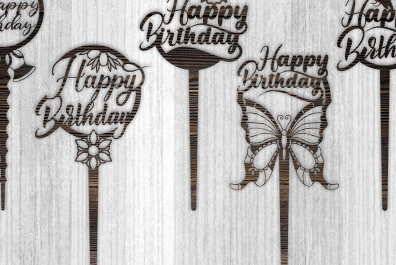 Σετ των 2 Intra απο ξύλο plywood 3mm-4mm πάχος Τούρτα γενεθλίων Topper , Δίασταση 15x15 cm INTRAFABR-72562298