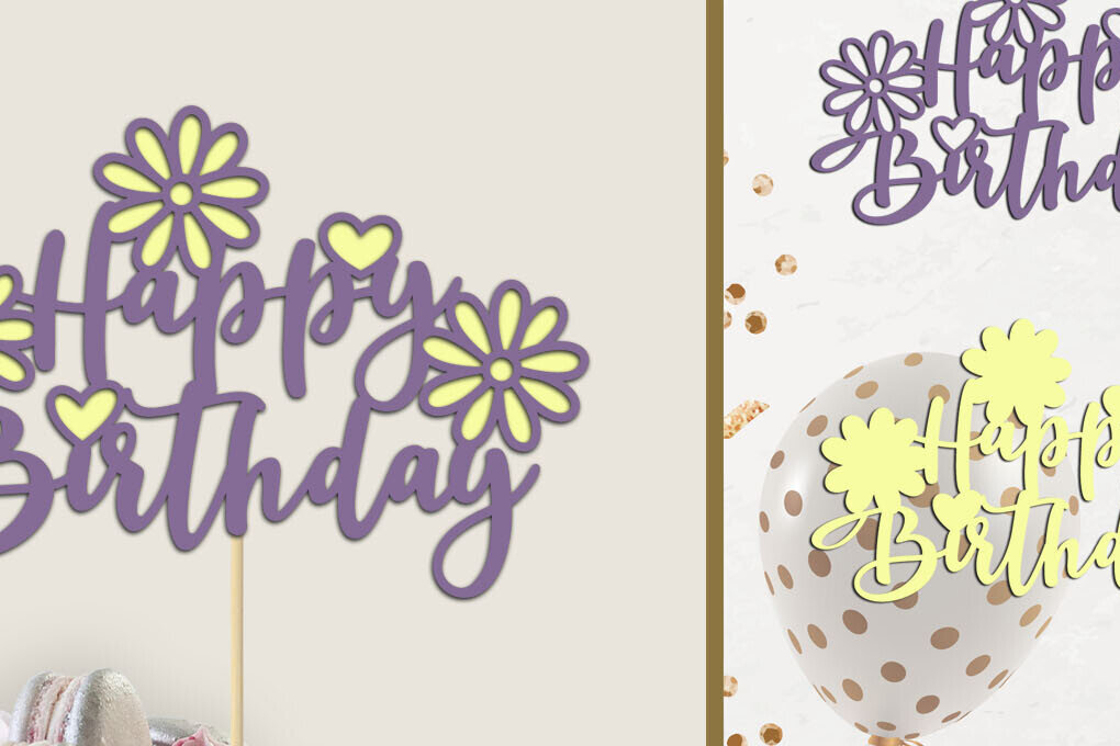 Σετ των 2 Intra απο ξύλο plywood 3mm-4mm πάχος Birthday Cake Topper , 3d Layered Δίασταση 15x15 cm INTRAFABR-114554368