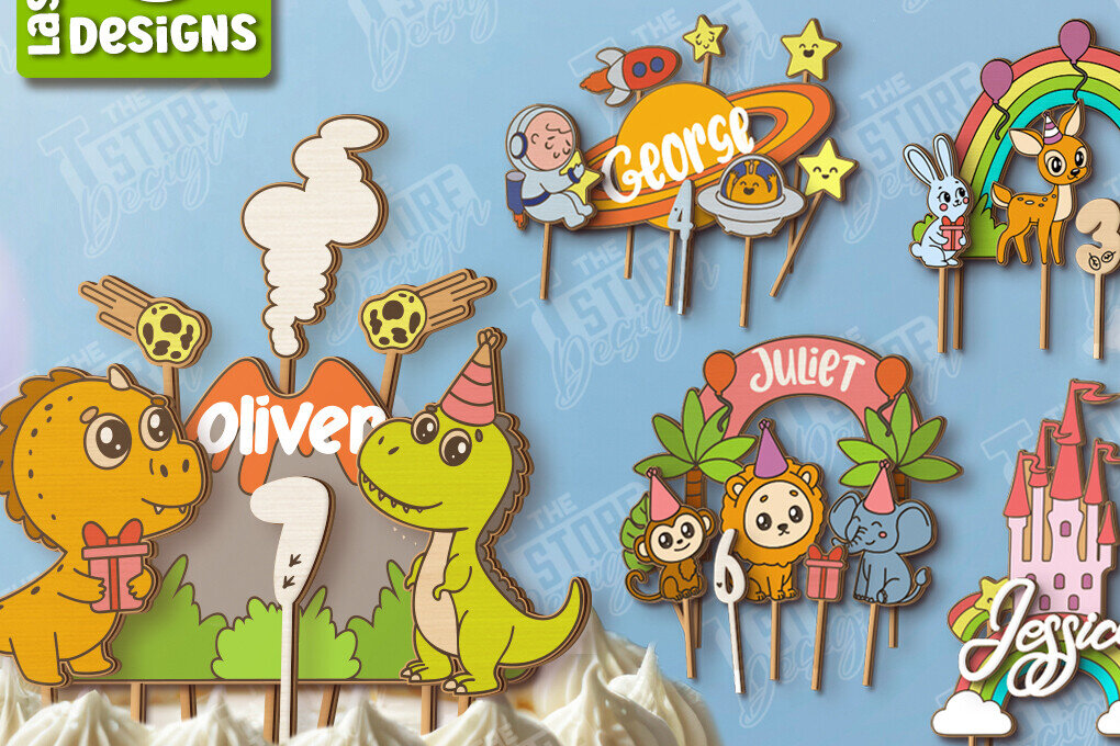 Σετ των 2 Intra απο ξύλο plywood 3mm-4mm πάχος κοπής  Birthday Cake Δίασταση 15x15 cm INTRAFABR-122005042