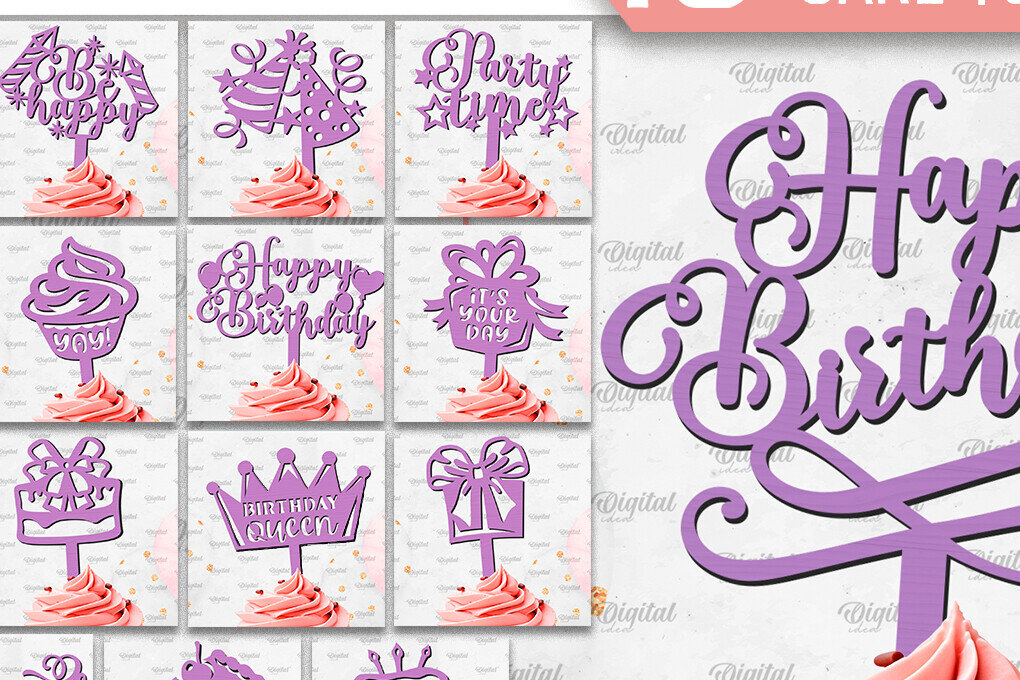 Σετ των 2 Intra απο ξύλο plywood 3mm-4mm πάχος κοπής  Birthday Cake Δίασταση 15x15 cm INTRAFABR-97302358