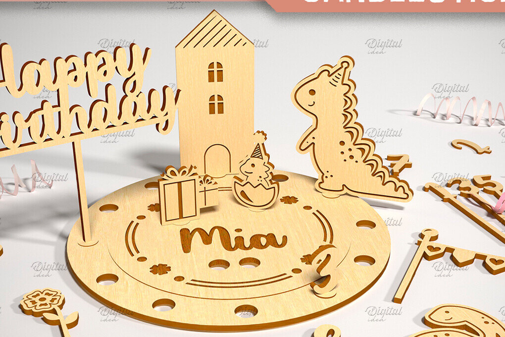 Σετ των 2 Intra απο ξύλο plywood 3mm-4mm πάχος Κηροπήγιο γενεθλίων Δίασταση 15x15 cm INTRAFABR-86599839