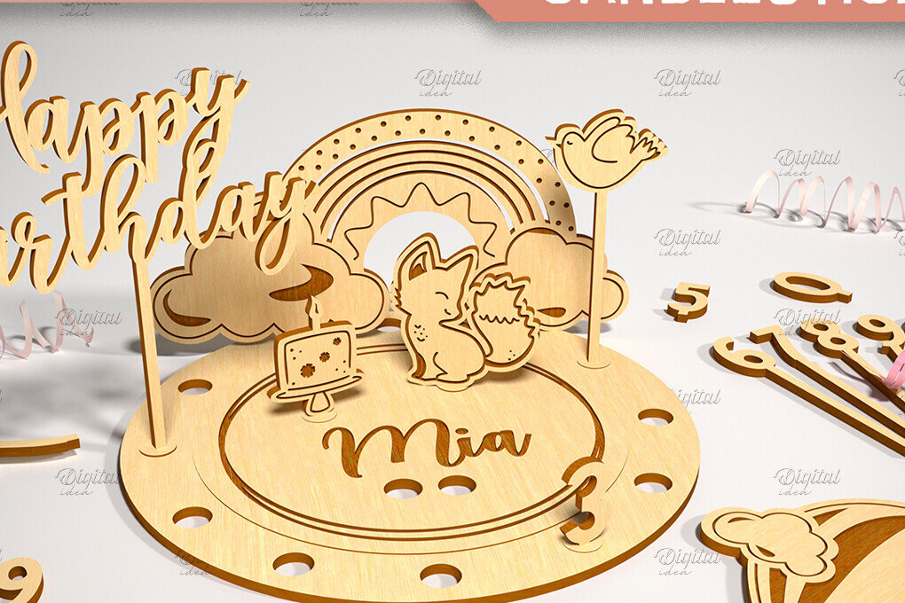 Σετ των 2 Intra απο ξύλο plywood 3mm-4mm πάχος Κηροπήγιο γενεθλίων Δίασταση 15x15 cm INTRAFABR-86599690