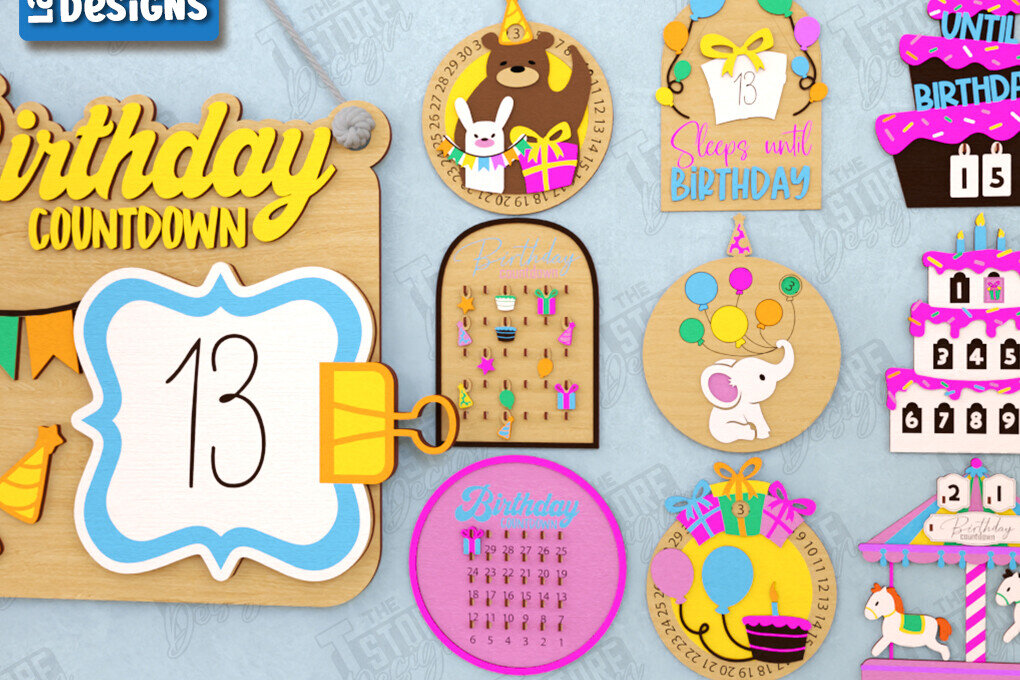 Σετ των 2 Intra απο ξύλο plywood 3mm-4mm πάχος ημερολογίου αντίστροφης μέτρησης γενεθλίων | CNC Δίασταση 15x15 cm INTRAFABR-120637245