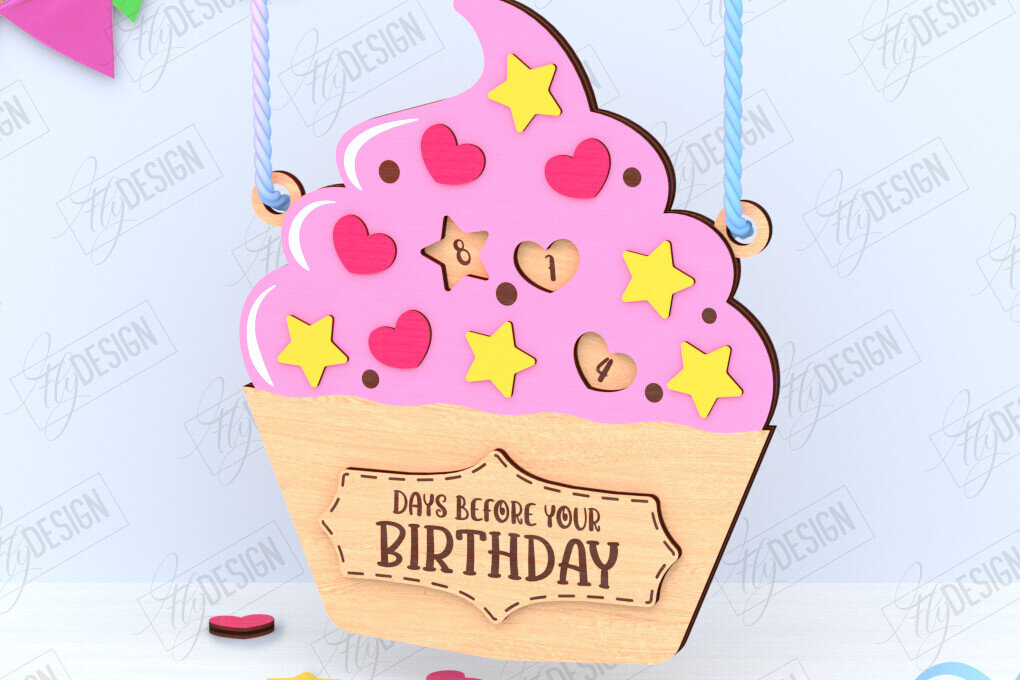 Σετ των 2 Intra απο ξύλο plywood 3mm-4mm πάχος Απο ημερολογίου αντίστροφης μέτρησης γενεθλίων Δίασταση 15x15 cm INTRAFABR-120847120