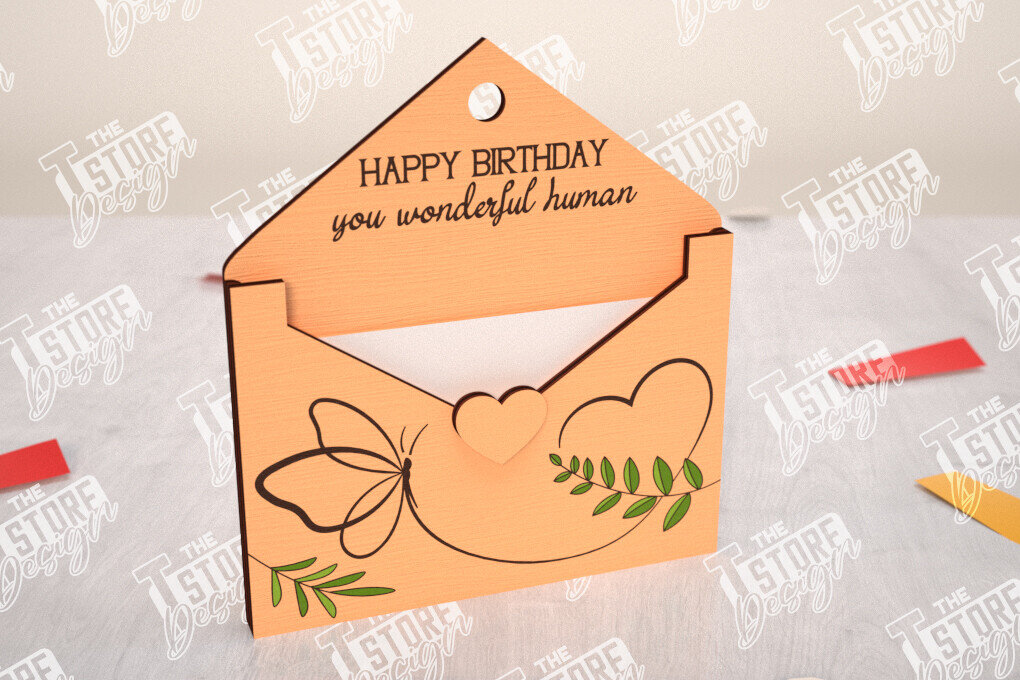 Σετ των 2 Intra απο ξύλο plywood 3mm-4mm πάχος Φάκελος γενεθλίων Θήκη δώρου κάρτας  Δίασταση 15x15 cm INTRAFABR-114670446