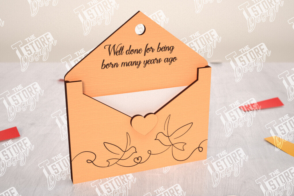 Σετ των 2 Intra απο ξύλο plywood 3mm-4mm πάχος Φάκελος γενεθλίων Θήκη δώρου κάρτας  Δίασταση 15x15 cm INTRAFABR-114670434