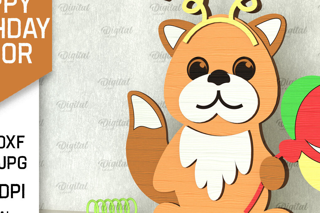 Σετ των 2 Intra απο ξύλο plywood 3mm-4mm πάχος Σχέδιο κοπής με λέιζερ γενεθλίων Fox Δίασταση 15x15 cm INTRAFABR-101094514