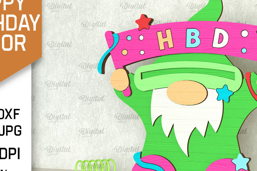 Σετ των 2 Intra απο ξύλο plywood 3mm-4mm πάχος Σχέδιο κοπής με λέιζερ γενεθλίων Gnome Δίασταση 15x15 cm INTRAFABR-101094403