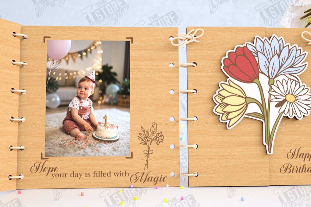 Intra απο ξύλο plywood 3mm-4mm πάχος Ευχετήρια κάρτα γενεθλίων Cut  | CNC Δίασταση 20x30 cm INTRAFABR-123601949