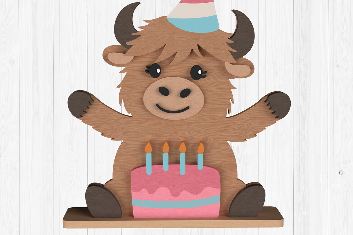 Intra απο ξύλο plywood 3mm-4mm πάχος Σχέδιο γενεθλίων Highland Cow Δίασταση 30x20 cm INTRAFABR-111001793