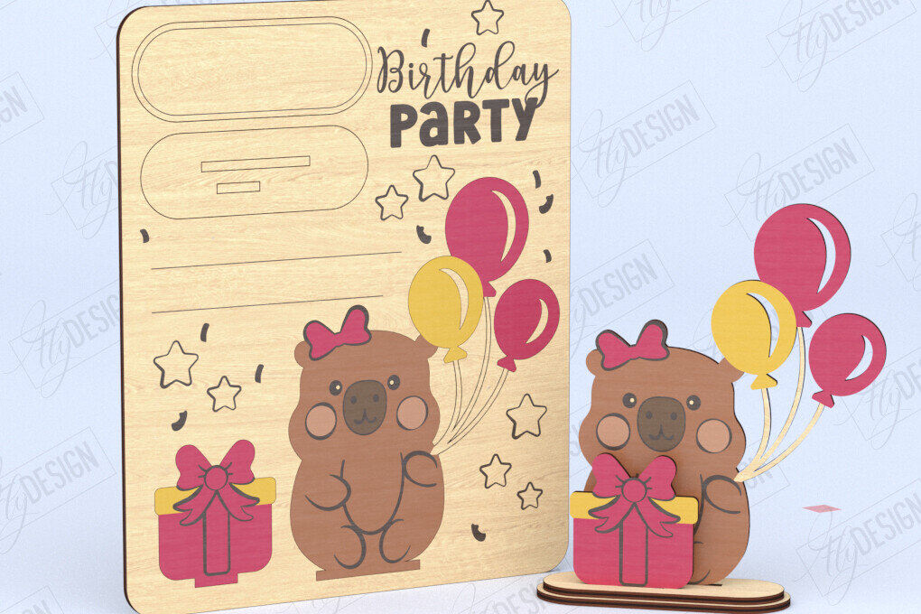 Σετ των 2 Intra απο ξύλο plywood 3mm-4mm πάχος Προσκλητήρια γενεθλίων Κάρτα |CNC Δίασταση 15x15 cm INTRAFABR-120176577