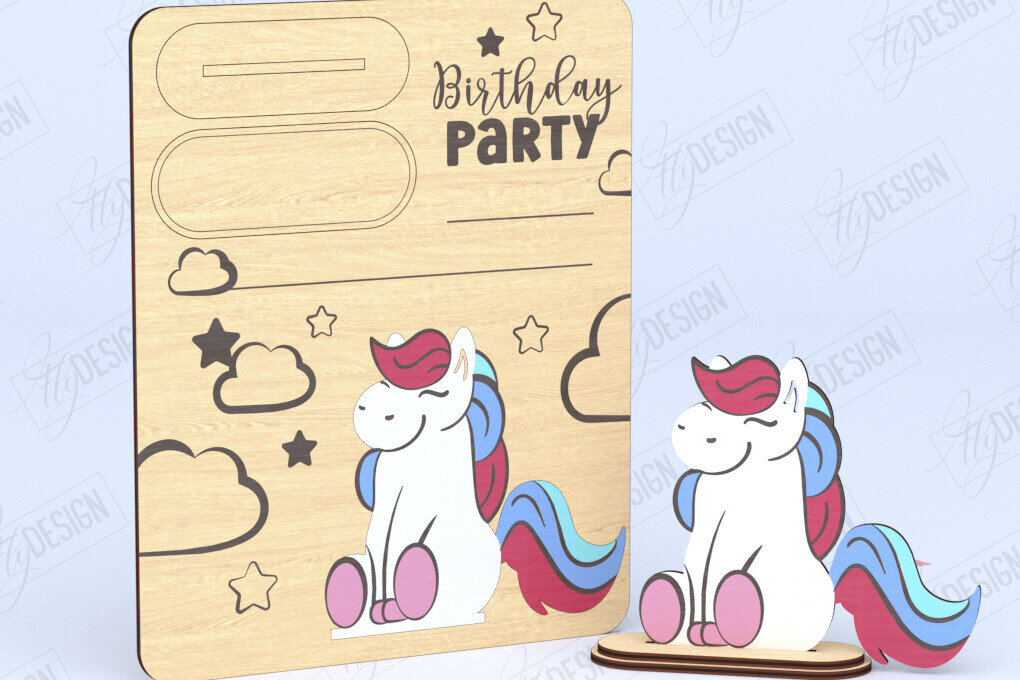 Σετ των 2 Intra απο ξύλο plywood 3mm-4mm πάχος Προσκλητήρια γενεθλίων Κάρτα |CNC Δίασταση 15x15 cm INTRAFABR-120176582