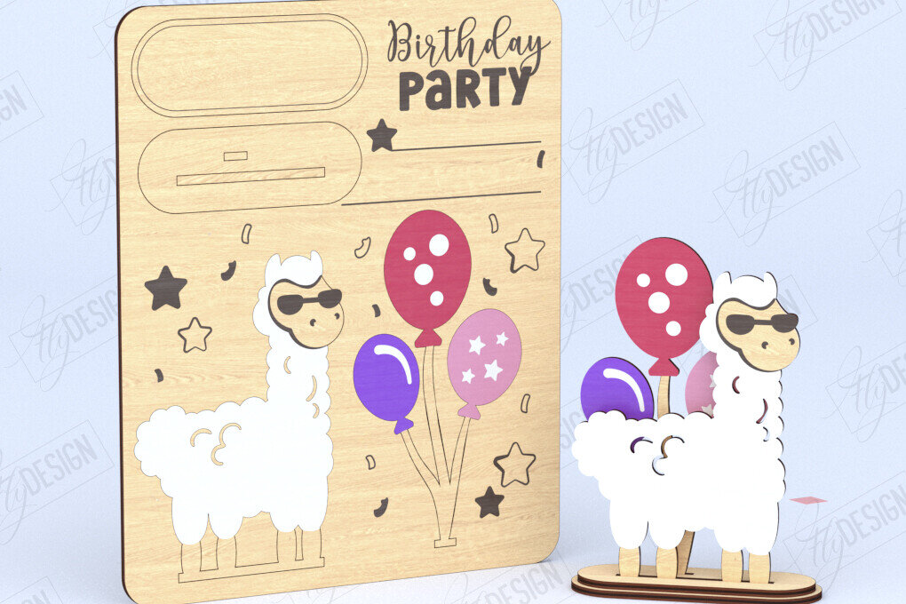 Σετ των 3 Intra απο ξύλο plywood 3mm-4mm πάχος Προσκλητήρια γενεθλίων Κάρτα |CNC Δίασταση 15x15 cm INTRAFABR-120176585