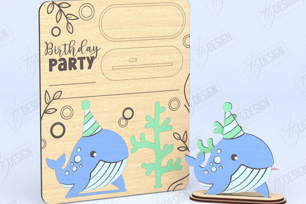 Σετ των 2 Intra απο ξύλο plywood 3mm-4mm πάχος Προσκλητήρια γενεθλίων Κάρτα |CNC Δίασταση 15x15 cm INTRAFABR-120176586