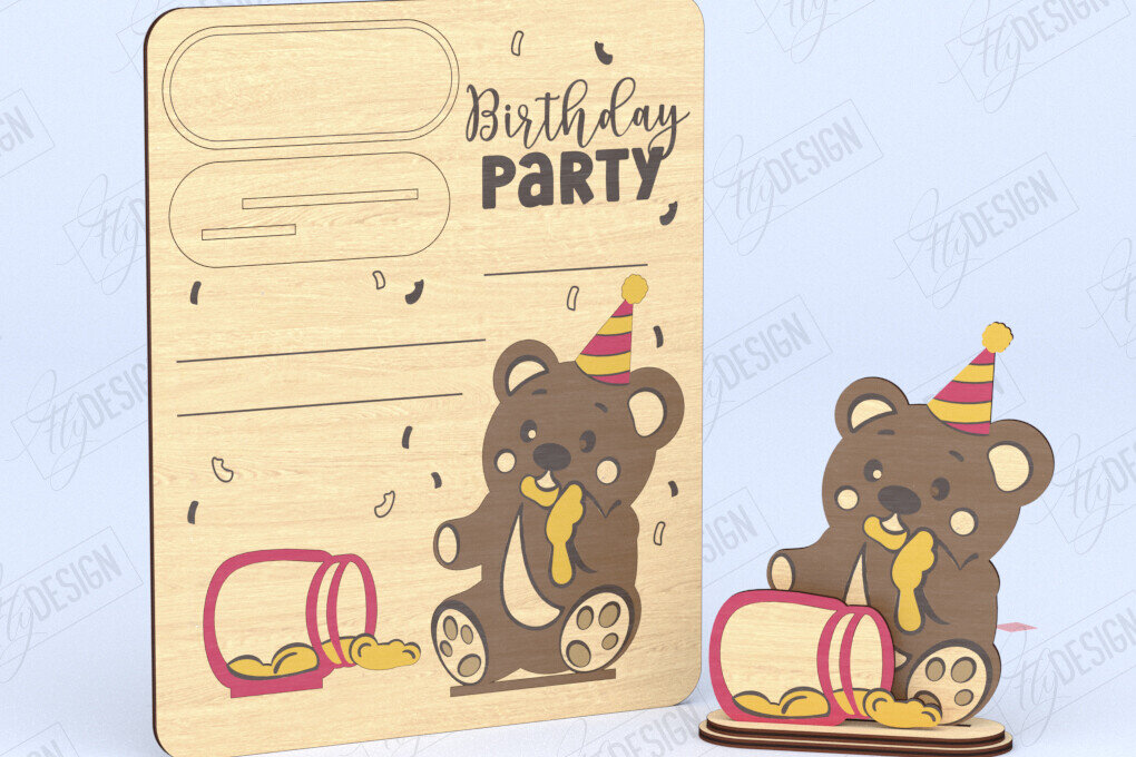 Σετ των 2 Intra απο ξύλο plywood 3mm-4mm πάχος Προσκλητήρια γενεθλίων Κάρτα |CNC Δίασταση 15x15 cm INTRAFABR-120176573