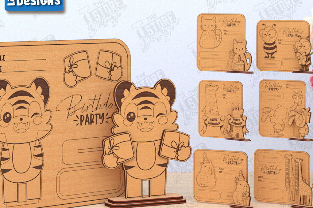 Σετ των 2 Intra απο ξύλο plywood 3mm-4mm πάχος Προσκλητήρια γενεθλίων κοπής με λέιζερ Δίασταση 15x15 cm INTRAFABR-119958048