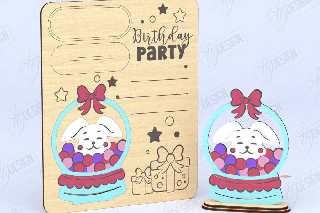 Σετ των 2 Intra απο ξύλο plywood 3mm-4mm πάχος Προσκλητήρια γενεθλίων | CNC Δίασταση 15x15 cm INTRAFABR-120091452