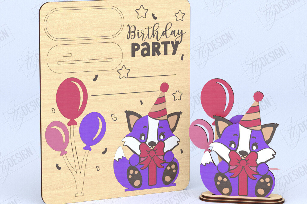 Σετ των 2 Intra απο ξύλο plywood 3mm-4mm πάχος Προσκλητήρια γενεθλίων | CNC Δίασταση 15x15 cm INTRAFABR-120091455