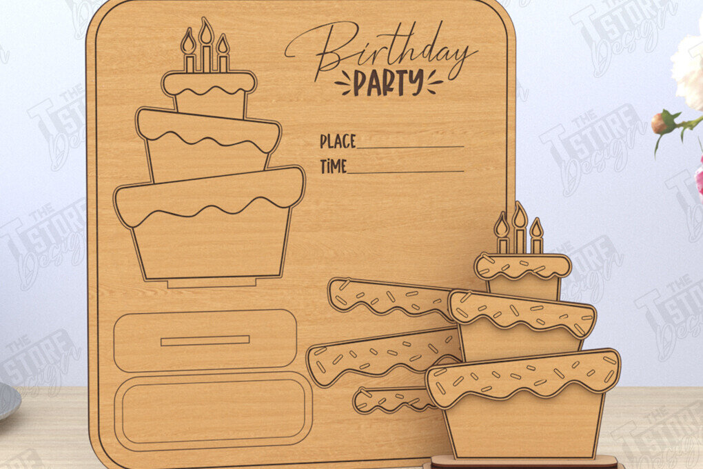 Σετ των 2 Intra απο ξύλο plywood 3mm-4mm πάχος Προσκλητήρια γενεθλίων | CNC Δίασταση 15x15 cm INTRAFABR-119958001