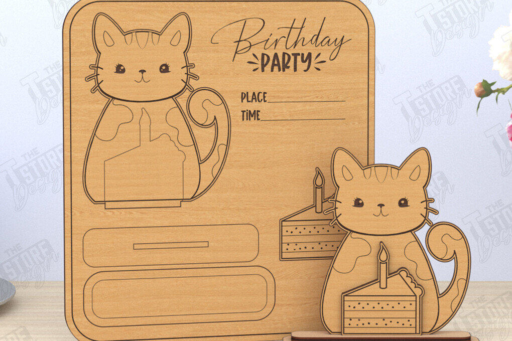 Σετ των 2 Intra απο ξύλο plywood 3mm-4mm πάχος Προσκλητήρια γενεθλίων | CNC Δίασταση 15x15 cm INTRAFABR-119958004