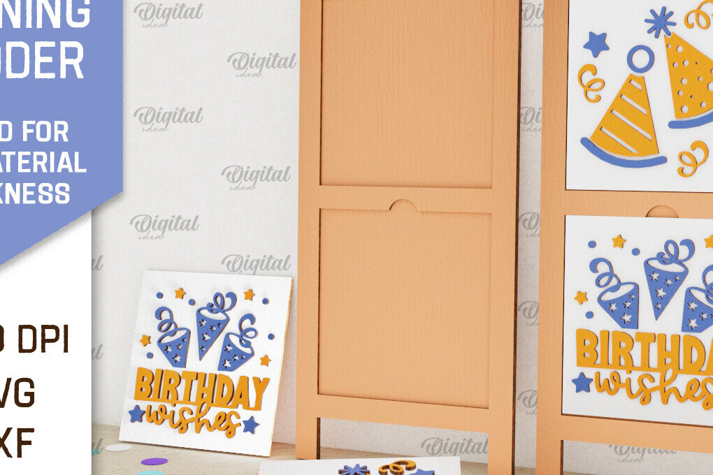 Σετ των 2 Intra απο ξύλο plywood 3mm-4mm πάχος Σχέδιο κοπής με λέιζερ με κεκλιμένη σκάλα γενεθλίων Δίασταση 15x15 cm INTRAFABR-100119342