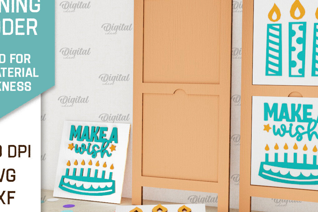 Σετ των 2 Intra απο ξύλο plywood 3mm-4mm πάχος Σχέδιο κοπής με λέιζερ με κεκλιμένη σκάλα γενεθλίων Δίασταση 15x15 cm INTRAFABR-100119094