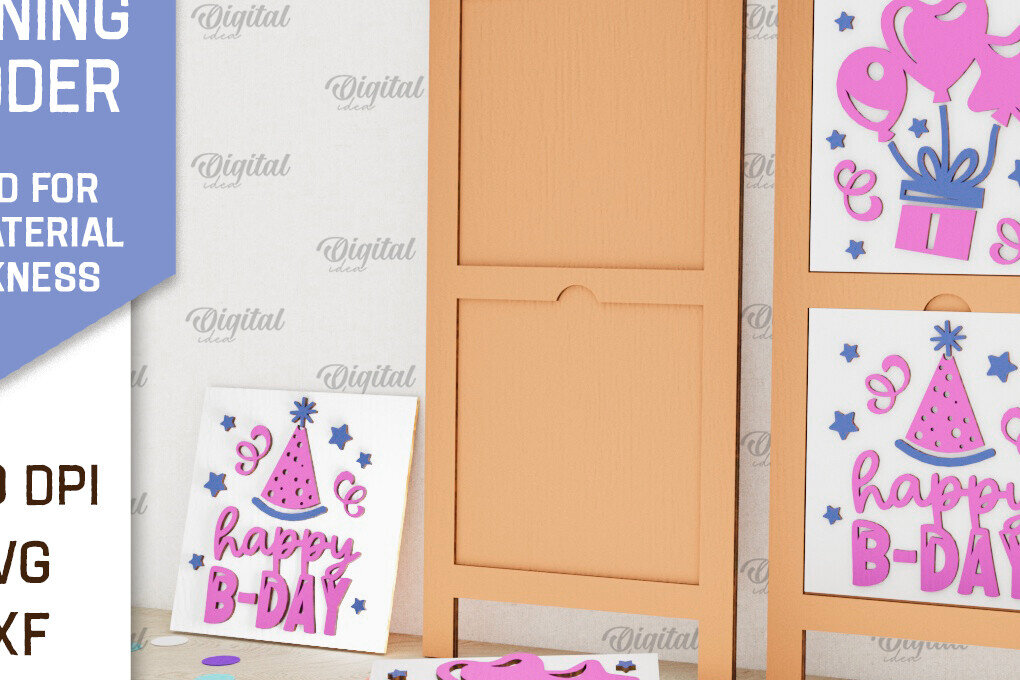 Σετ των 3 Intra απο ξύλο plywood 3mm-4mm πάχος Σχέδιο κοπής με λέιζερ με κεκλιμένη σκάλα γενεθλίων Δίασταση 15x15 cm INTRAFABR-100119288