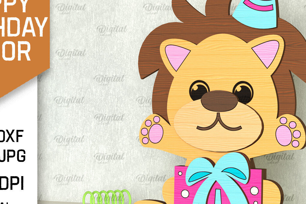 Σετ των 2 Intra απο ξύλο plywood 3mm-4mm πάχος Σχέδιο κοπής με λέιζερ γενεθλίων Lion Δίασταση 15x15 cm INTRAFABR-101093960