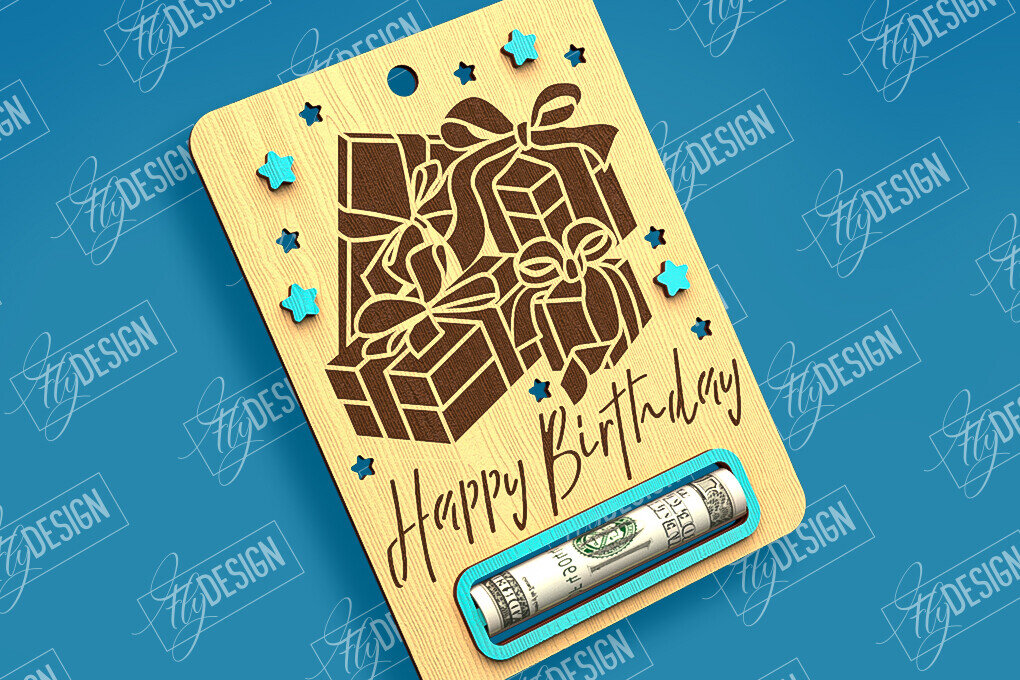 Σετ των 3 Intra απο ξύλο plywood 3mm-4mm πάχος Χρηματική κάρτα γενεθλίων | Ευχετήρια κάρτα |CNC Δίασταση 15x15 cm INTRAFABR-97083381