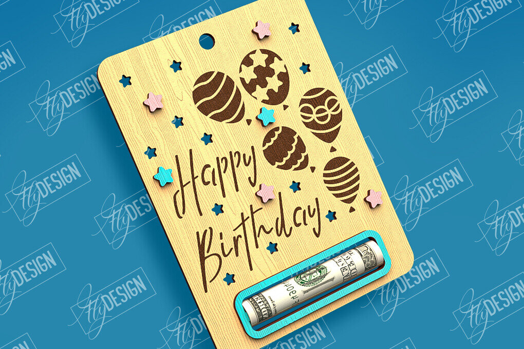 Σετ των 2 Intra απο ξύλο plywood 3mm-4mm πάχος Χρηματική κάρτα γενεθλίων | Ευχετήρια κάρτα |CNC Δίασταση 15x15 cm INTRAFABR-97083393