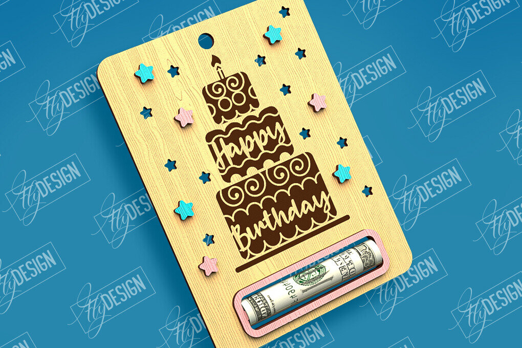 Σετ των 2 Intra απο ξύλο plywood 3mm-4mm πάχος Χρηματική κάρτα γενεθλίων | Ευχετήρια κάρτα |CNC Δίασταση 15x15 cm INTRAFABR-97083396