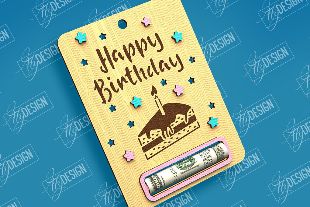 Σετ των 3 Intra απο ξύλο plywood 3mm-4mm πάχος Χρηματική κάρτα γενεθλίων | Ευχετήρια κάρτα |CNC Δίασταση 15x15 cm INTRAFABR-97083400