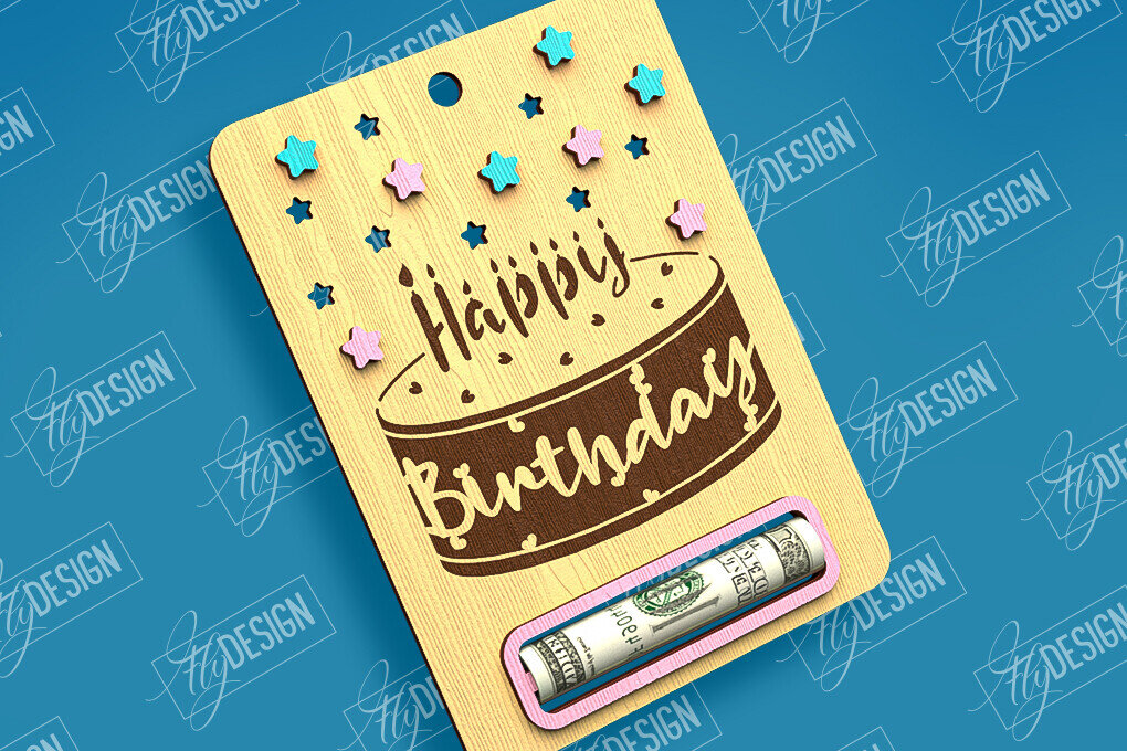 Σετ των 2 Intra απο ξύλο plywood 3mm-4mm πάχος Χρηματική κάρτα γενεθλίων | Ευχετήρια κάρτα |CNC Δίασταση 15x15 cm INTRAFABR-97083405