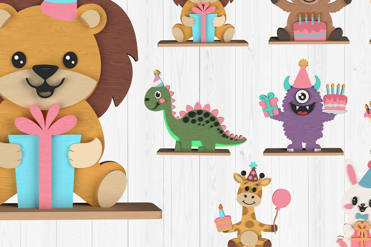 Σετ των 2 Intra απο ξύλο plywood 3mm-4mm πάχος Birthday Party Animal Δίασταση 15x15 cm INTRAFABR-111001951