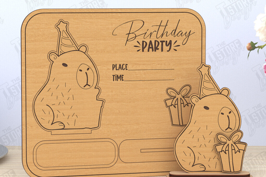 Σετ των 2 Intra απο ξύλο plywood 3mm-4mm πάχος Προσκλητήρια για πάρτι γενεθλίων Δίασταση 15x15 cm INTRAFABR-119613117