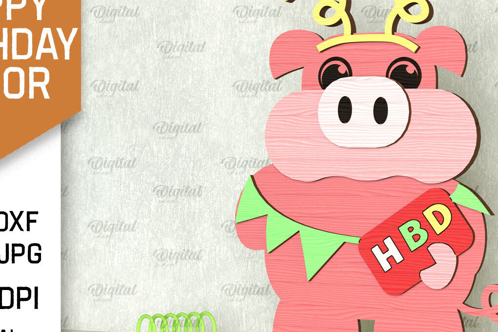 Σετ των 2 Intra απο ξύλο plywood 3mm-4mm πάχος Σχέδιο κοπής με λέιζερ γενεθλίων χοίρων Δίασταση 15x15 cm INTRAFABR-101094560