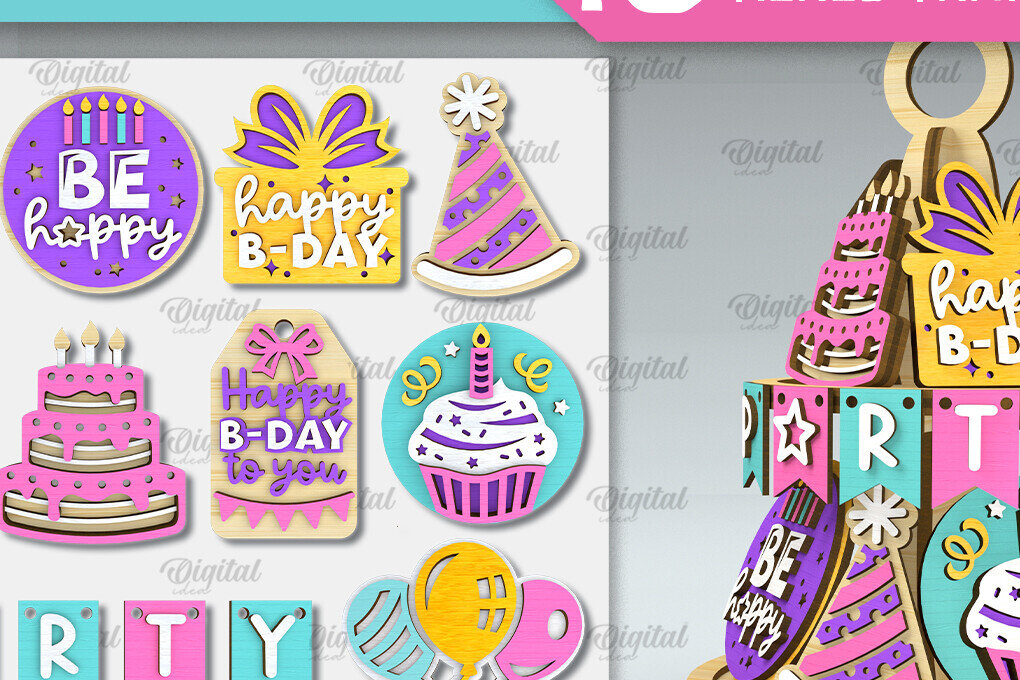 Σετ των 2 Intra απο ξύλο plywood 3mm-4mm πάχος Δέσμη κοπής με λέιζερ σε επίπεδα γενεθλίων Δίασταση 15x15 cm INTRAFABR-107014429