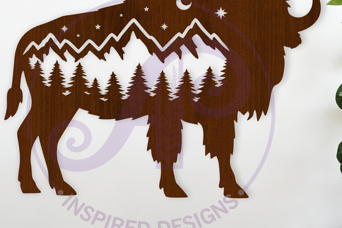 Σετ των 2 Intra απο ξύλο plywood 3mm-4mm πάχος Bison Forest Scene Wall Art Sign, Δίασταση 12x12 cm INTRAFABR-117218591