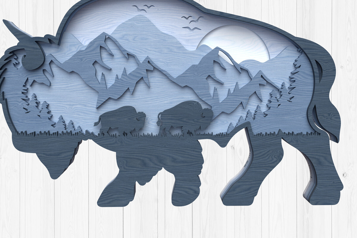 Intra απο ξύλο plywood 3mm-4mm πάχος Bison Mountain Sunset Layered Art Δίασταση 30x20 cm INTRAFABR-113183143