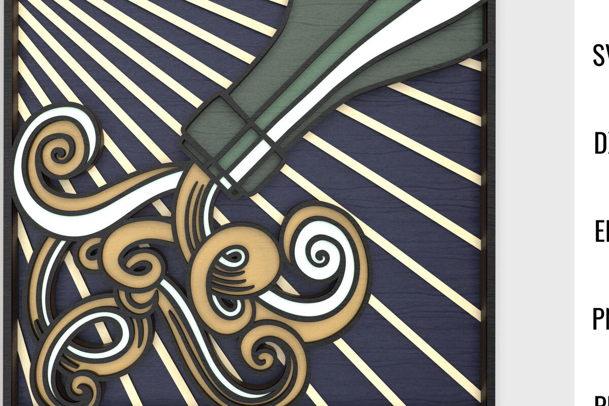 Σετ των 3 Intra απο ξύλο plywood 3mm-4mm πάχος Bit of Bubbly Champagne Layered Art Δίασταση 8x8 cm INTRAFABR-56147972