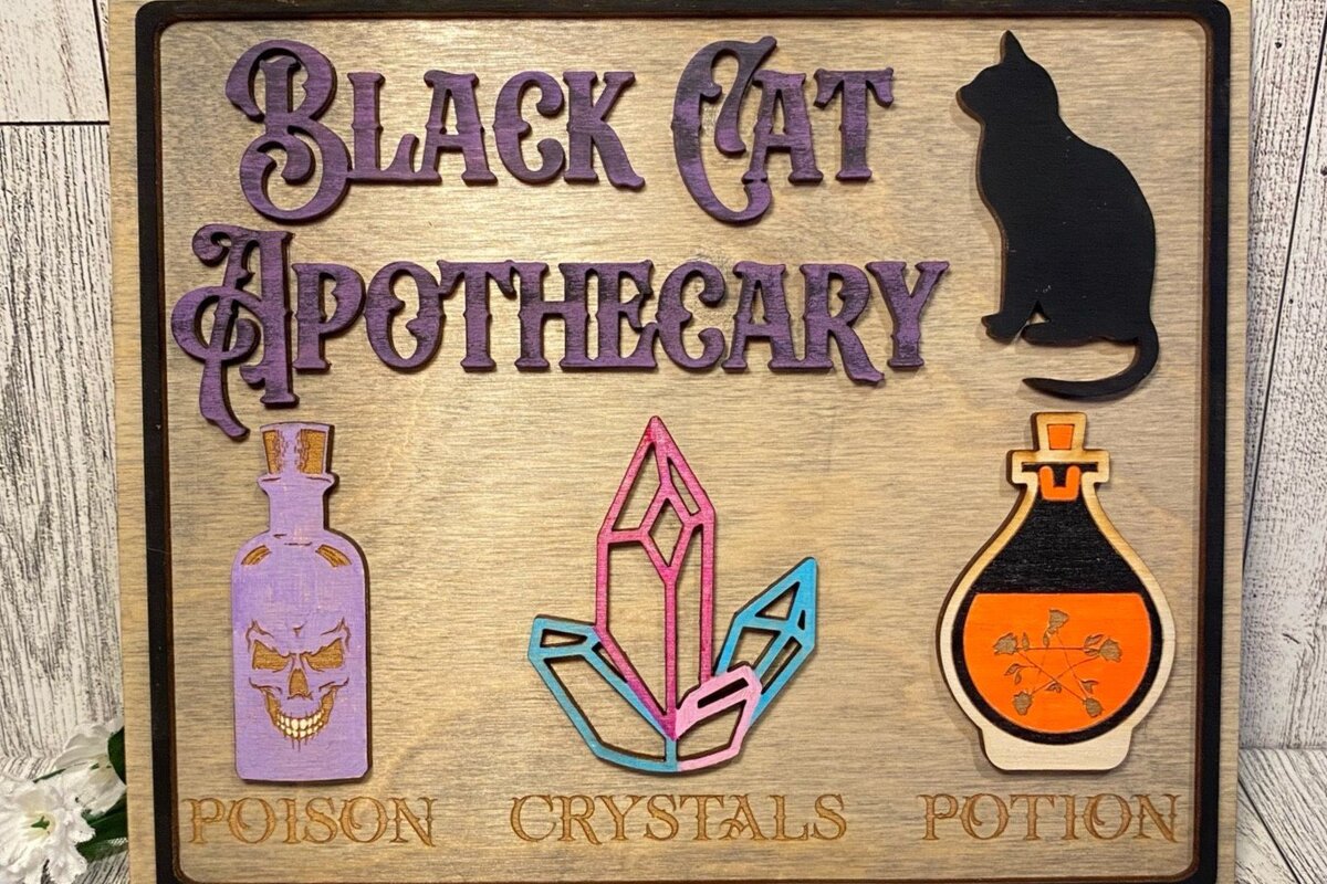 Σετ των 3 Intra απο ξύλο plywood 3mm-4mm πάχος Black Cat Apothecary  Halloween Δίασταση 15x15 cm INTRAFABR-35311901