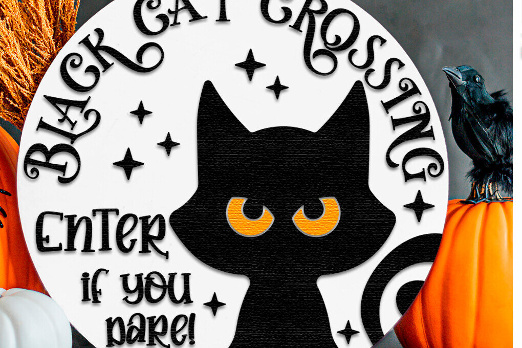 Σετ των 3 Intra απο ξύλο plywood 3mm-4mm πάχος Black Cat Crossing , Halloween Door Δίασταση 4x4 cm INTRAFABR-124780760