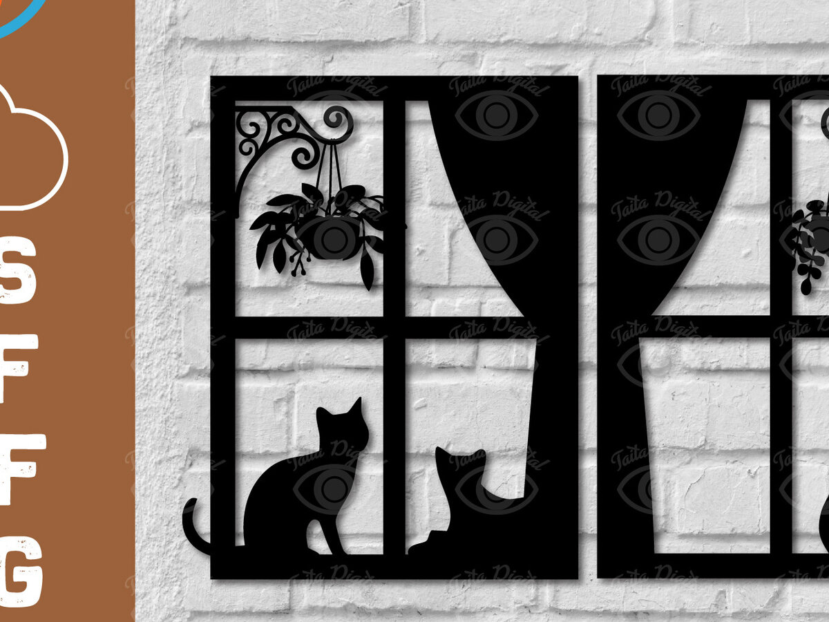 Intra απο ξύλο plywood 3mm-4mm πάχος Τυπωμένη διακόσμηση τοίχου Μαύρη γάτα σε παράθυρο Δίασταση 40x40 cm INTRAFABR-112923077