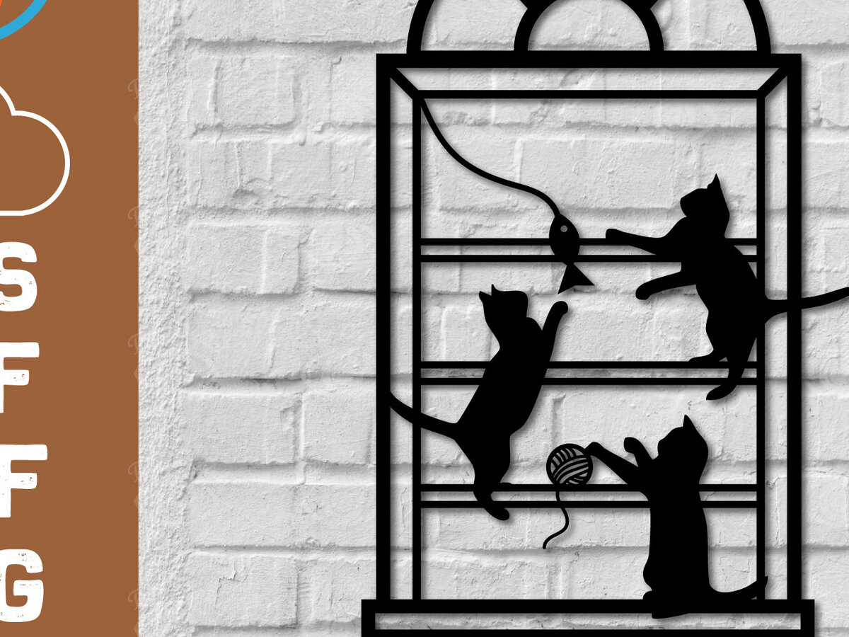 Intra απο ξύλο plywood 3mm-4mm πάχος Τυπωμένη διακόσμηση τοίχου Μαύρη γάτα σε παράθυρο Δίασταση 40x40 cm INTRAFABR-112924544