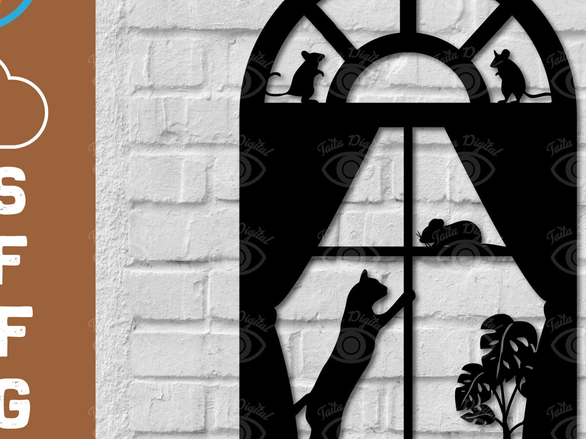 Intra απο ξύλο plywood 3mm-4mm πάχος Τυπωμένη διακόσμηση τοίχου Μαύρη γάτα σε παράθυρο Δίασταση 40x40 cm INTRAFABR-112922341