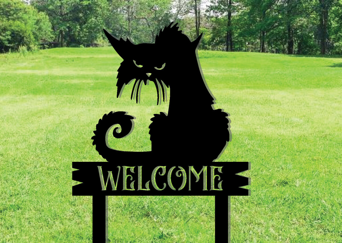 Σετ των 2 Intra απο ξύλο plywood 3mm-4mm πάχος Μαύρη γάτα μεταλλικά στοιχήματα κήπου Διακόσμηση σημάδι Δίασταση 3600x3600 cm INTRAFABR-101275649