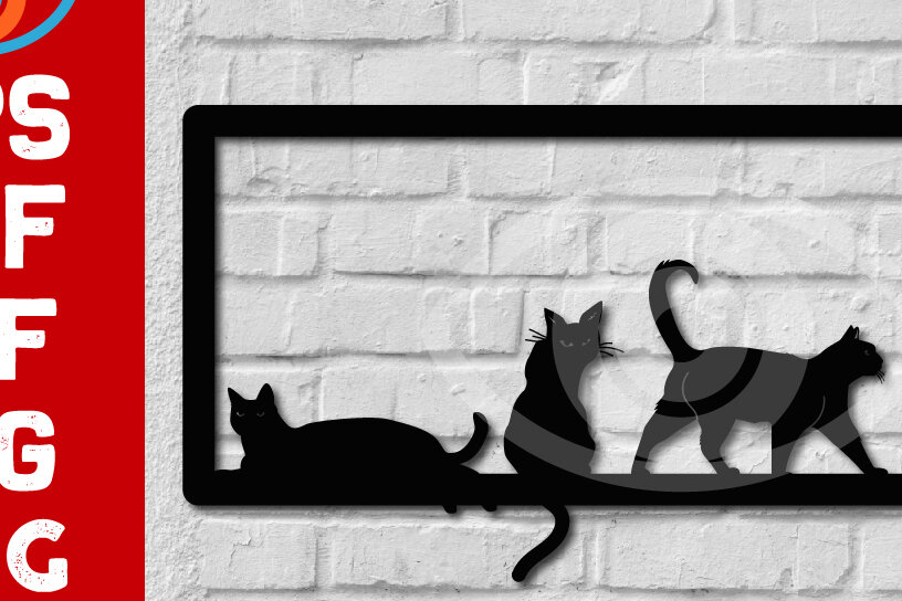 Intra απο ξύλο plywood 3mm-4mm πάχος Σιλουέτα διακόσμησης τοίχου μαύρης γάτας Δίασταση 40x40 cm INTRAFABR-64250801