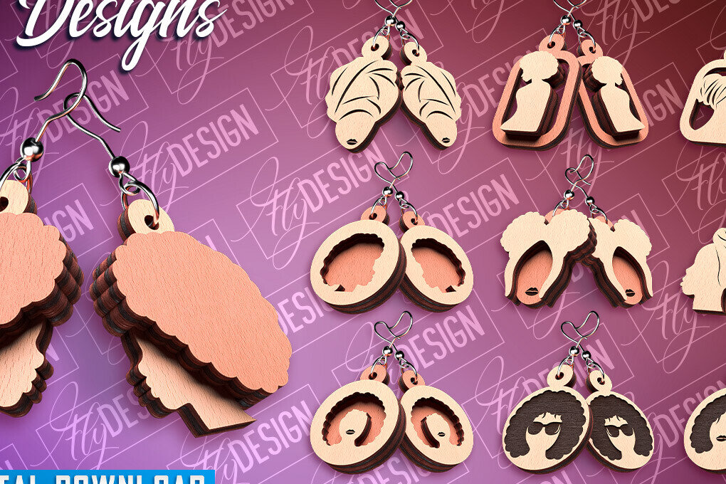 Σετ των 3 Intra απο ξύλο plywood 3mm-4mm πάχος Μαύρα γυναικεία σκουλαρίκια με λέιζερ | CNC Δίασταση 3x3 cm INTRAFABR-88385989