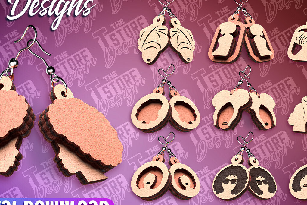 Σετ των 3 Intra απο ξύλο plywood 3mm-4mm πάχος Μαύρα γυναικεία σκουλαρίκια με λέιζερ | CNC Δίασταση 3x3 cm INTRAFABR-89113065